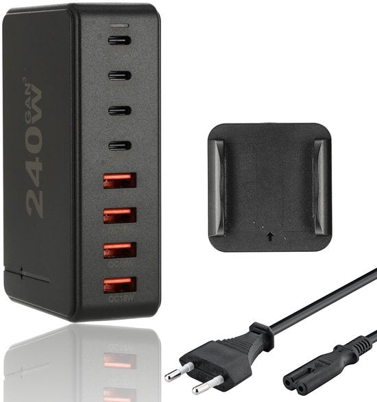 Snellader 240W GaN III – 8-Poorts USB-C Oplaadstation | Fast Charger voor MacBook, iPhone 15, Samsung S24 | PD Charger | USB Hub met Voeding & Snelladen