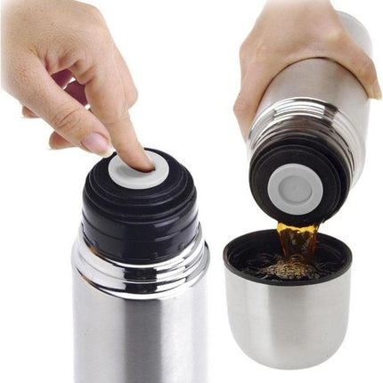 Thermosfles 500ml RVS Dubbelwandig – Thermosfles Thee, Soep & Koud Water – Met Beker – Isolatiefles voor Kamperen, Wandelen & Trekking