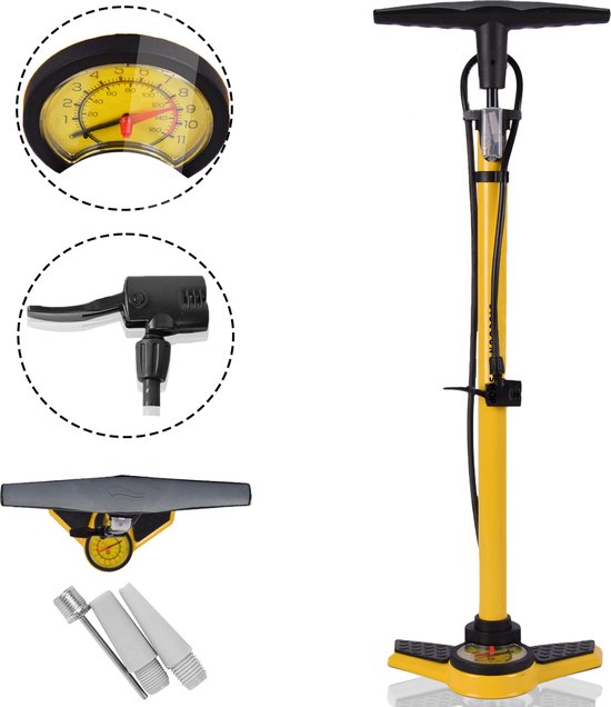 Fietspomp Goedkoop met Drukmeter – Vloerpomp voor Racefiets, Mountainbike en Stadsfiets – Universeel met Presta & Schrader Ventiel – 11 Bar