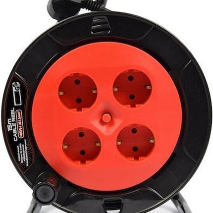 4 stuks - Kabelbox verlengsnoer kabelhaspel kabel verleng haspel met 4 geaarde stopcontacten 15 meter - Kabelhaspel - haspel - haspel 15 meter - kabelhaspel 250 volt | 3000 watt