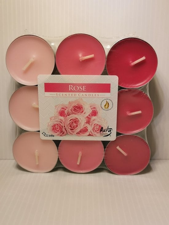 Geurtheelichtjes met intens rozenparfum bispol 18 stuks