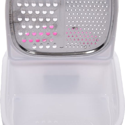 Keukenrasp Kunstof RVS| Rasp met Opbergbakje en deksel -26.5x18.5x7cm -Roze