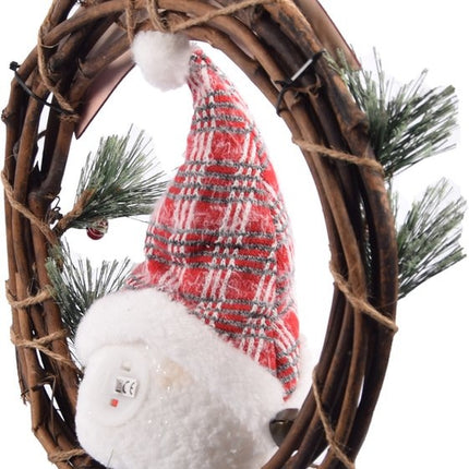 gnome pop op krans rood | 36x13x48cm | Kerstkrans | Met Led