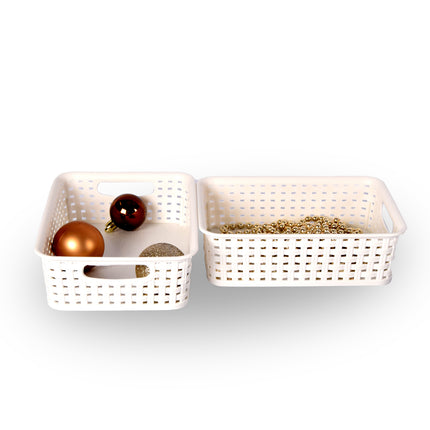 Set van 2 Witte Opbergmandjes voor Speelgoed - 25x14.5x6 cm - Houd Kinderspeelgoed Netjes & Geordend!