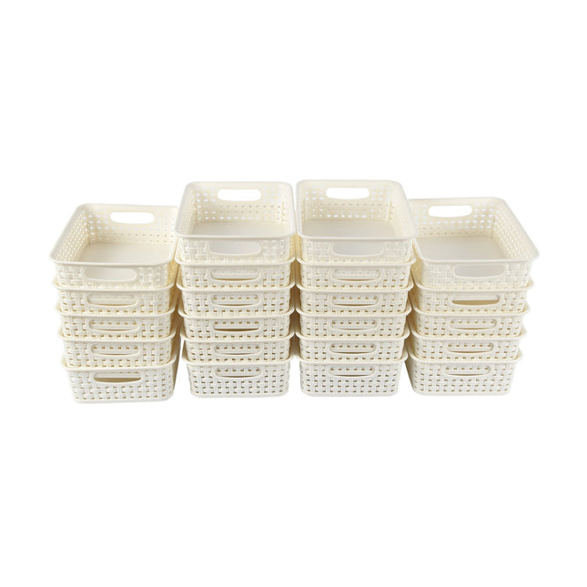 Slimme Witte Opbergmanden met Handvatten - 20x15x6cm, 22 stuks voor Opruimen