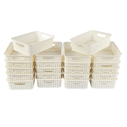 Slimme Witte Opbergmanden met Handvatten - 20x15x6cm, 22 stuks voor Opruimen