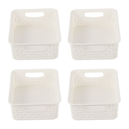 4x Luxe Witte Opbergmanden | Compacte Plastic Mandjes voor Speelgoed & Knutselspullen - 20cm x 15cm x 6cm