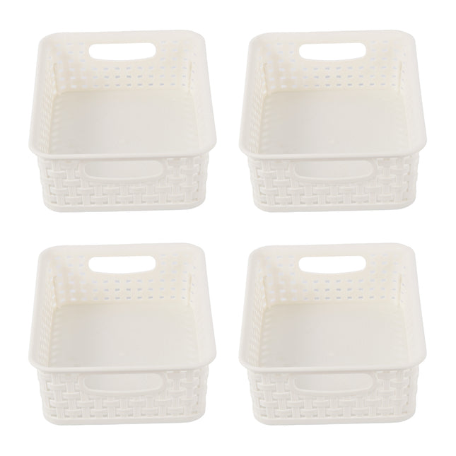 4x Luxe Witte Opbergmanden | Compacte Plastic Mandjes voor Speelgoed & Knutselspullen - 20cm x 15cm x 6cm