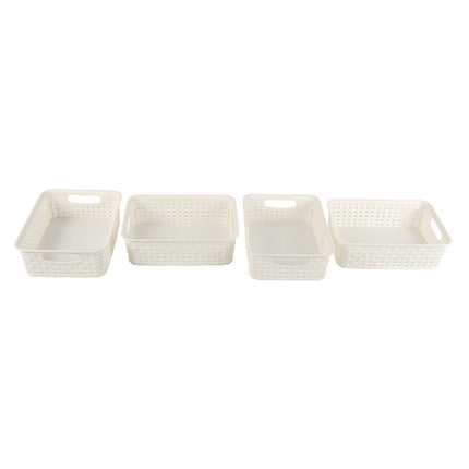 4x Luxe Witte Opbergmanden | Compacte Plastic Mandjes voor Speelgoed & Knutselspullen - 20cm x 15cm x 6cm