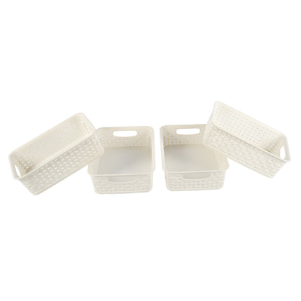 4x Luxe Witte Opbergmanden | Compacte Plastic Mandjes voor Speelgoed & Knutselspullen - 20cm x 15cm x 6cm