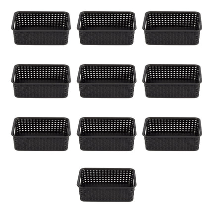 Opberg in Stijl: Set van 10 Zwarte Manden met Handvatten - 20cm x 15cm x 6cm
