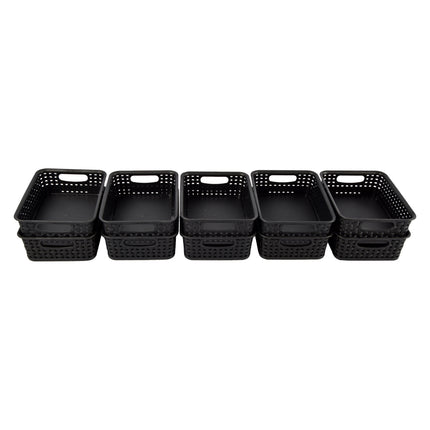 Opberg in Stijl: Set van 10 Zwarte Manden met Handvatten - 20cm x 15cm x 6cm