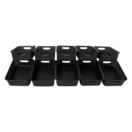 Opberg in Stijl: Set van 10 Zwarte Manden met Handvatten - 20cm x 15cm x 6cm