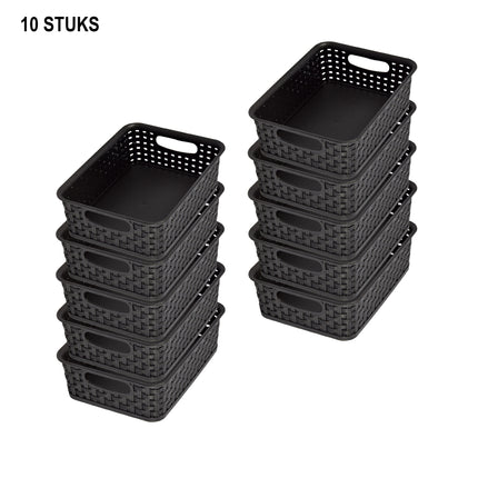 Opberg in Stijl: Set van 10 Zwarte Manden met Handvatten - 20cm x 15cm x 6cm