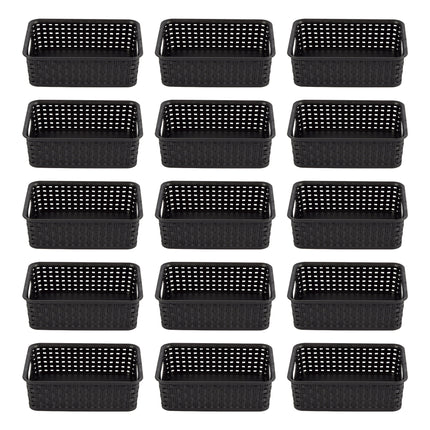 Bulkverpakking van 15 Zwarte Manden met Handvatten - 20cm x 15cm x 6cm - 750g - Praktische Opbergboxen