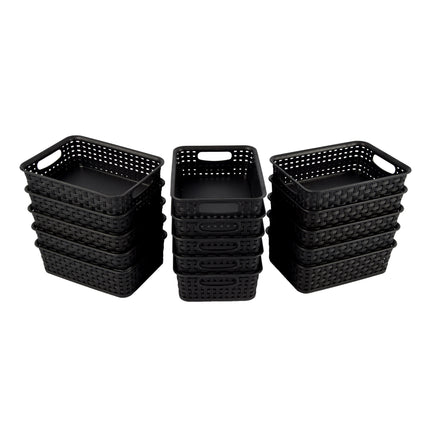 Bulkverpakking van 15 Zwarte Manden met Handvatten - 20cm x 15cm x 6cm - 750g - Praktische Opbergboxen