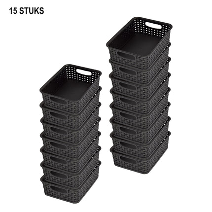 Bulkverpakking van 15 Zwarte Manden met Handvatten - 20cm x 15cm x 6cm - 750g - Praktische Opbergboxen
