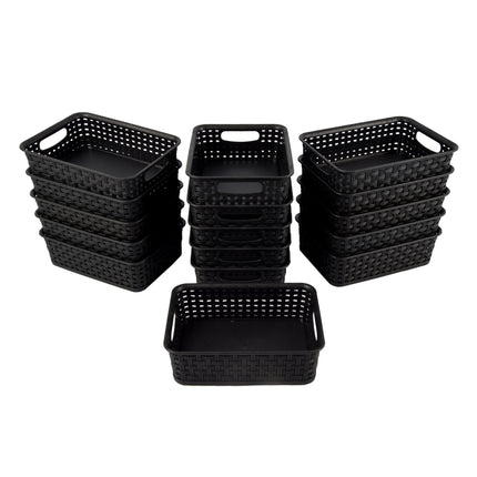 Set van 16 Multifunctionele Zwarte Opbergmandjes (20cm x 15cm x 6cm) - Ideaal voor Badkamer, Keuken & Kantoor 