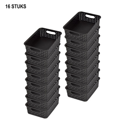 Set van 16 Multifunctionele Zwarte Opbergmandjes (20cm x 15cm x 6cm) - Ideaal voor Badkamer, Keuken & Kantoor 