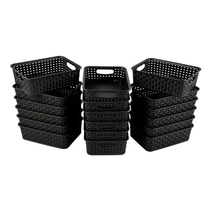 Duurzame Zwarte Opbergmanden met Handvatten - 20cm x 15cm x 6cm - 900g - 18 stuks