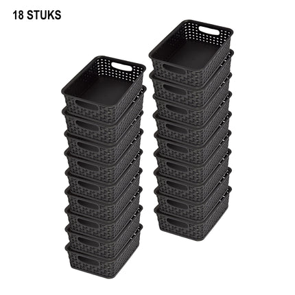 Duurzame Zwarte Opbergmanden met Handvatten - 20cm x 15cm x 6cm - 900g - 18 stuks