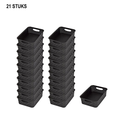 Modieuze Zwarte Manden met Handvatten - Slimme Opslagkeuze (20cm x 15cm x 6cm) - 21 stuks Set