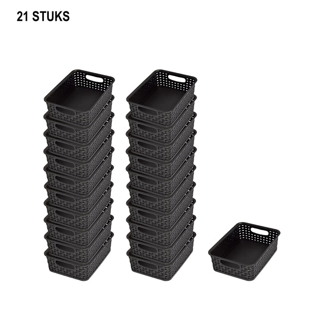 Modieuze Zwarte Manden met Handvatten - Slimme Opslagkeuze (20cm x 15cm x 6cm) - 21 stuks Set