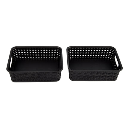 Praktische Zwarte Opbergboxen - Ergonomisch Ontworpen Handvatten - 20cm x 15cm x 6cm - Set van 2 – Mandjes