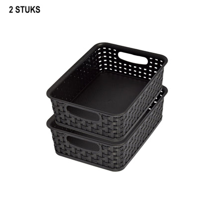 Praktische Zwarte Opbergboxen - Ergonomisch Ontworpen Handvatten - 20cm x 15cm x 6cm - Set van 2 – Mandjes