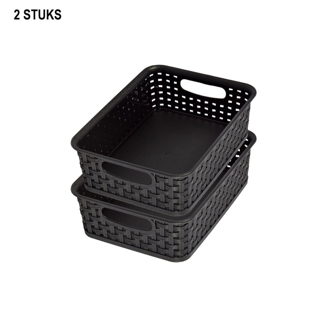 Praktische Zwarte Opbergboxen - Ergonomisch Ontworpen Handvatten - 20cm x 15cm x 6cm - Set van 2 – Mandjes