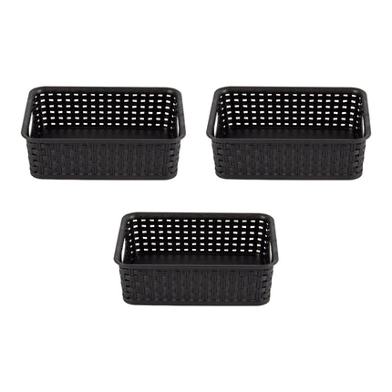 3x Mini Opbergmand | Opbergbakje |1,65 liter | Zwarte opberger 20 x 12 x 6 cm Rattan