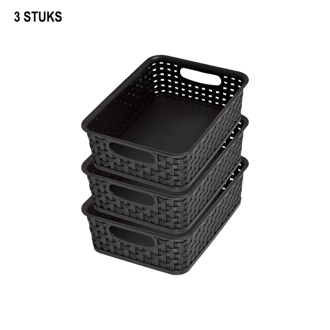 3x Mini Opbergmand | Opbergbakje |1,65 liter | Zwarte opberger 20 x 12 x 6 cm Rattan