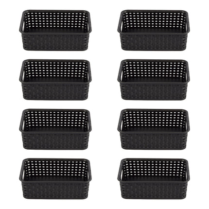 Set van 8 Zwarte Manden met Handvatten - Ruime Opslag - 20cm x 15cm x 6cm