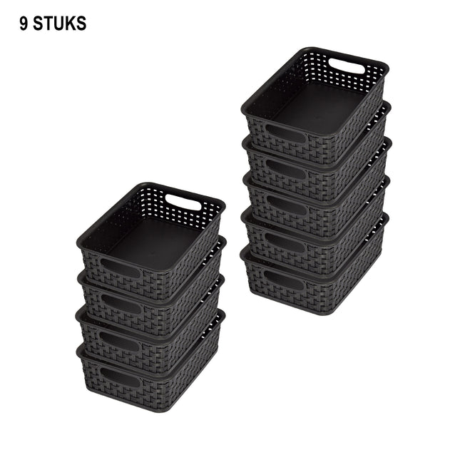 Organiseer uw Spullen met Deze 9 Stijlvolle Zwarte Manden met Handvatten 20cm x 15cm x 6cm