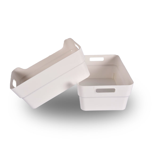 Pakket van 2 Robuuste en Stapelbare Witte Opbergboxen, Gemaakt van Gerecycled Plastic - 23.5x14x34cm