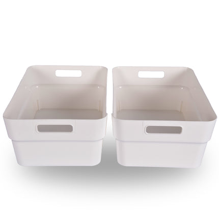 Pakket van 2 Robuuste en Stapelbare Witte Opbergboxen, Gemaakt van Gerecycled Plastic - 23.5x14x34cm