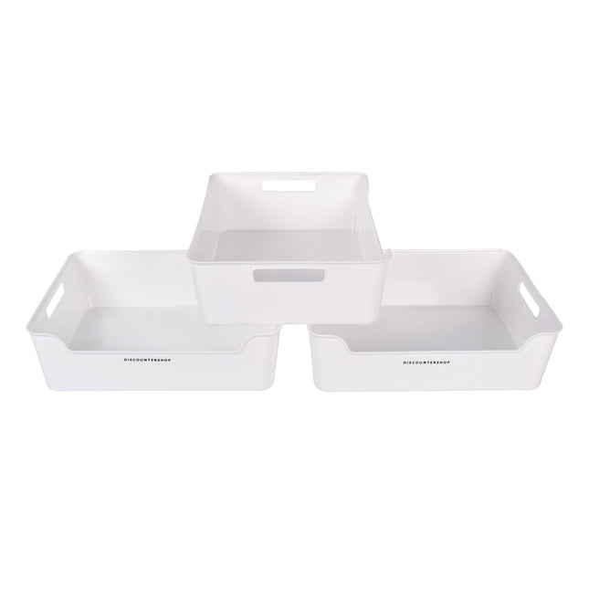 Opbergmand zonder Deksel - Ideaal voor het Organiseren - Wit - Lichtgewicht - 36cm x 27cm x 11cm - Set van 3 - Gemaakt van Duurzaam Kunststof 