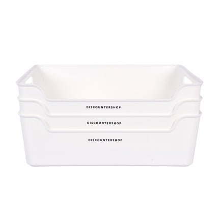 Opbergmand zonder Deksel - Ideaal voor het Organiseren - Wit - Lichtgewicht - 36cm x 27cm x 11cm - Set van 3 - Gemaakt van Duurzaam Kunststof 