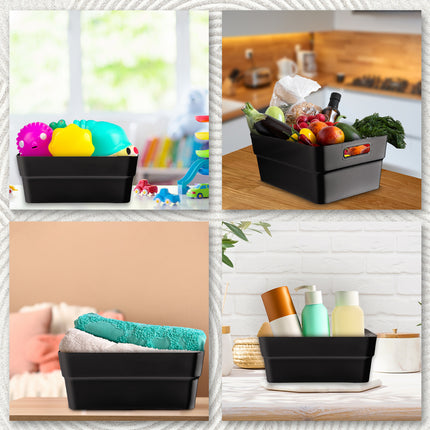 2x Ruimtebesparende Zwarte Stapelbare Opbergboxen - 23.5x14x34cm - Ideaal Thuis & Tuin