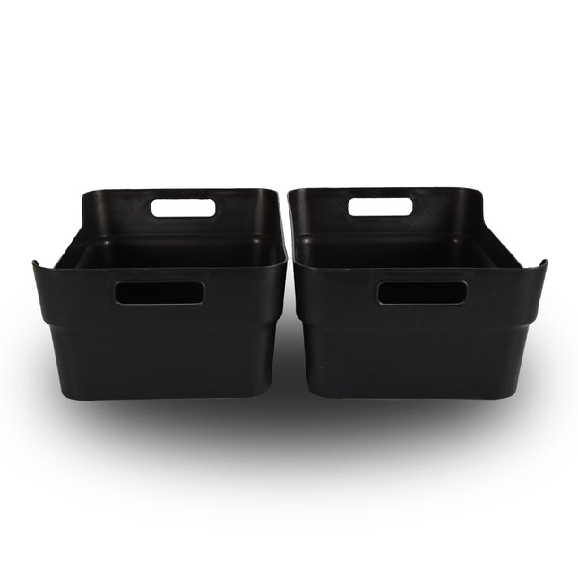 2x Ruimtebesparende Zwarte Stapelbare Opbergboxen - 23.5x14x34cm - Ideaal Thuis & Tuin