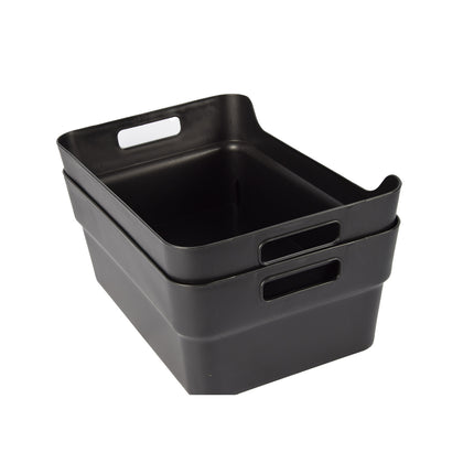 2x Ruimtebesparende Zwarte Stapelbare Opbergboxen - 23.5x14x34cm - Ideaal Thuis & Tuin