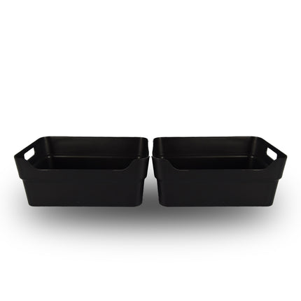 2x Ruimtebesparende Zwarte Stapelbare Opbergboxen - 23.5x14x34cm - Ideaal Thuis & Tuin