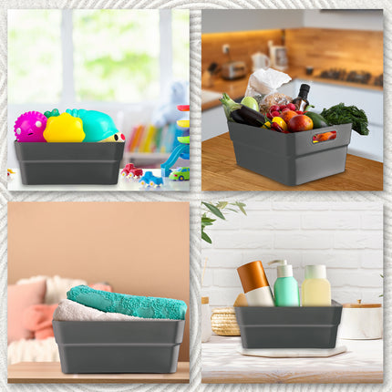 Set van Twee Stapelbare Grote Grijze Kunststof Opbergboxen - Voor Kleding en meer - 23.5x14x34 cm