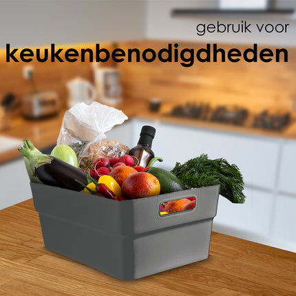 Ruime Grijze Opbergbox - Kunststof, Stapelbaar - Rechthoek - 23.5x14x34 cm - Zonder Deksel