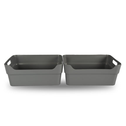 Set van Twee Stapelbare Grote Grijze Kunststof Opbergboxen - Voor Kleding en meer - 23.5x14x34 cm