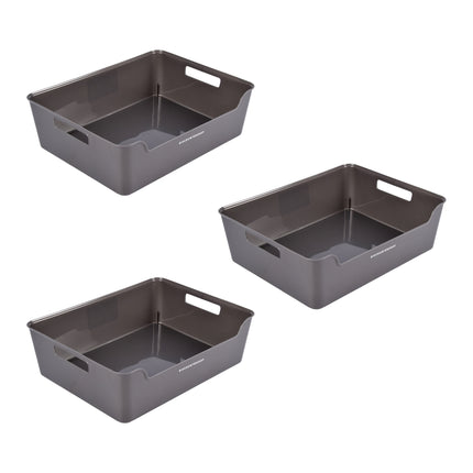 Opbergmand zonder Deksel - Grijs - Set van 3 - 810g - Gemaakt van Kunststof - Afmetingen: 36cm x 27cm x 11cm