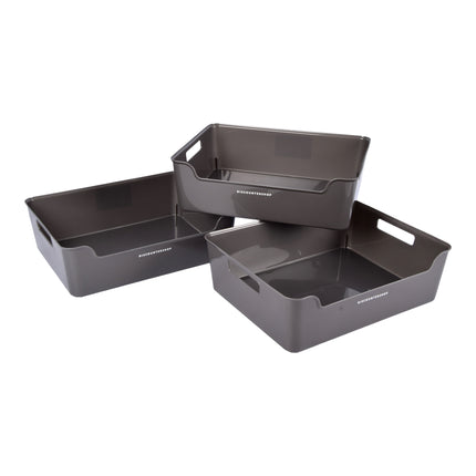 Opbergmand zonder Deksel - Grijs - Set van 3 - 810g - Gemaakt van Kunststof - Afmetingen: 36cm x 27cm x 11cm