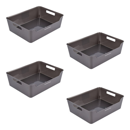 Opbergmand zonder Deksel - Grijs - Set van 4 - 810g - Gemaakt van Kunststof - Afmetingen: 36cm x 27cm x 11cm