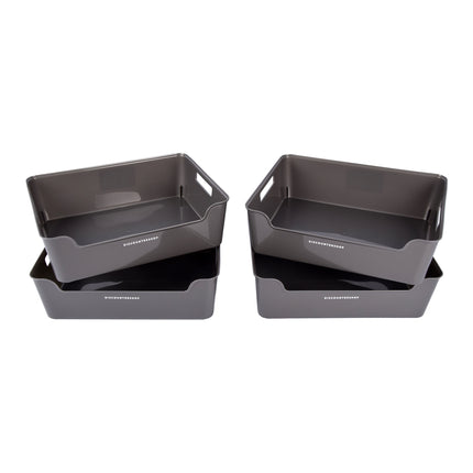 Opbergmand zonder Deksel - Grijs - Set van 4 - 810g - Gemaakt van Kunststof - Afmetingen: 36cm x 27cm x 11cm