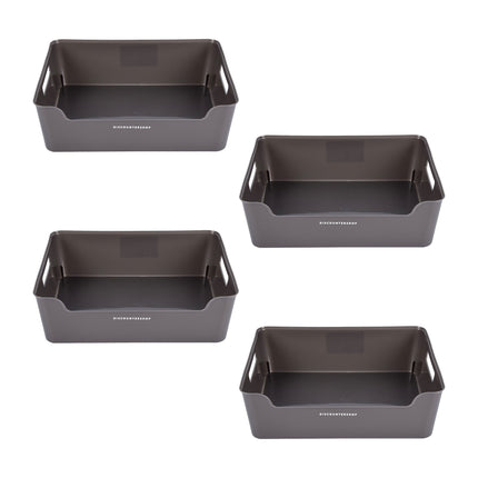 Opbergmand zonder Deksel - Grijs - Set van 4 - 810g - Gemaakt van Kunststof - Afmetingen: 36cm x 27cm x 11cm